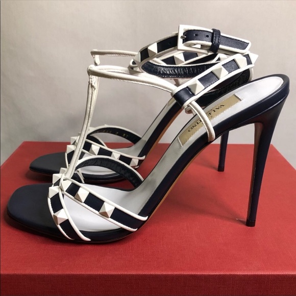 VALENTINO Rockstud Strappy Heel Sandals Blue Sz 37 - Picture 2 of 8